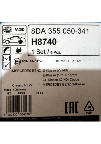 Mercedes W140 W210 W220 El Fren Balatası Takımı Yaylı Hella Pagıd