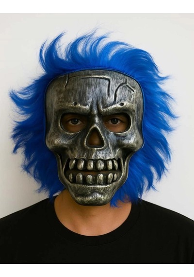 Mey İthalat Wild Skull - Gümüş Kafatası Mavi Saçlı İskelet Maske