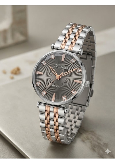 Ferrucci Fc78780 Zirkon Taşlı Kristal Efektli Kadran Çelik Kordon Ve Kasa Kadın Kol Saati Rose Gold - Gümüş Ferrucci Fc78780 Zirkon Taşlı Kristal Efektli Kadran Çelik Kordon Ve Kasa Kadın Kol Saati Rose Gold - Gümüş