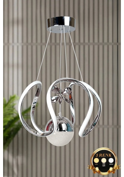 Clasy Model Krom Kaplama 3 Renk Metal Salon Mutfak Oturma Yatak Odası Modern Led Sarkıt Avize Krom