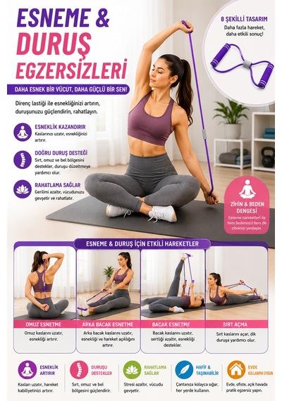 Pilates Direnç Lastiği 8 Şekilli Egzersiz Bandı Evde Spor Fitness Esneme Ve Duruş Destekli Diğer