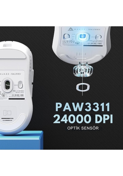 Aj199 Karbon Fiber 3 Modlu Ultra Hafif 24.000 Dpı, Oyuncu Mouse Paw3311 Sensör-500 Mah Batarya Diğer
