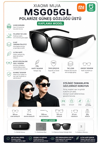 Mijia Numaralı Gözlük Üzerine Takılabilen Polarize Güneş Gözlüğü Uv400 Tac Lens Hafif 23gr Tr90 Çerçeve Msg05gl Siyah Mijia Numaralı Gözlük Üzerine Takılabilen Polarize Güneş Gözlüğü Uv400 Tac Lens Hafif 23gr Tr90 Çerçeve Msg05gl Siyah
