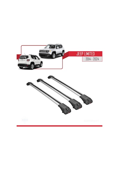 Jeep Limited 2014 Ve Sonrası İle Uyumlu Ace-1 Ara Atkı Tavan Barı Gri 3 Adet Bar