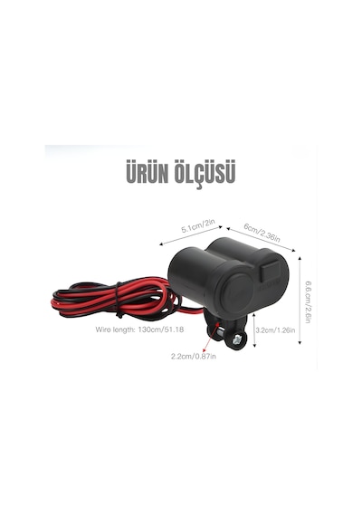Motosiklet Gidon Tipi Su Geçirmez Usb Şarj Soketi Ve Çakmaklık - Led Göstergeli & Açma/kapama Anahtarlı