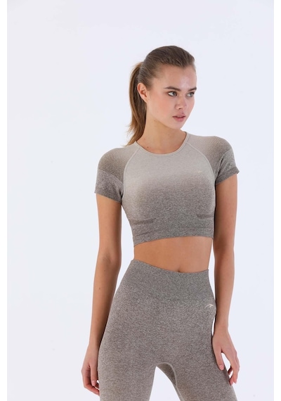 Maraton Sportswear Slimfit Kadın Bisiklet Yaka Kısa Kol Basic Açık Vizon Crop Top 811030 Açık Vizon