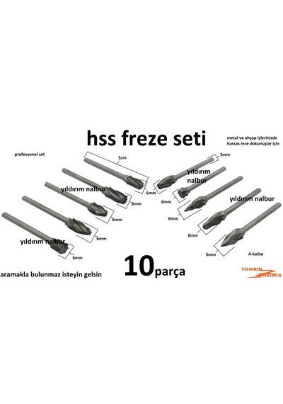 Profesyonel Freze Seti 10 Parça Elmas Hss Freze Karbür Set Yontma Elması