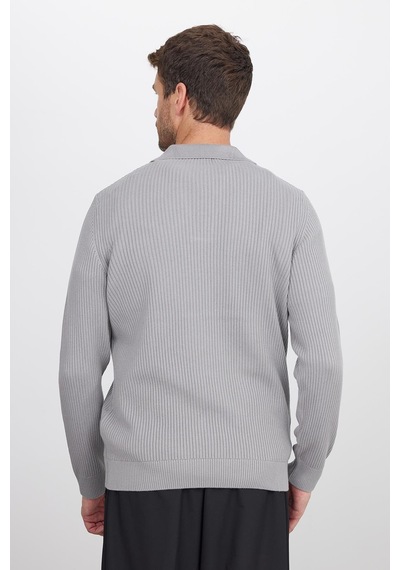 Tudors Erkek Standart Fit Normal Kesim Pamuklu Polo V Yaka Gri Kazak-41857 Gri