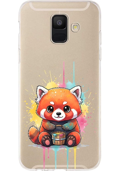Samsung Galaxy A6 2018 İle Uyumlu Splash Tilki Tasarımlı Şeffaf Silikon Kılıf Şeffaf