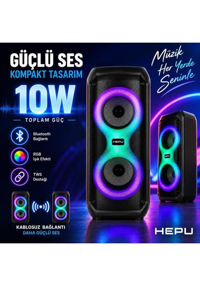 Hp-ms04 Taşınabilir Bluetooth Hoparlör 10w Güç Dahili Şarj Edilebilir Batarya Led Işık Efektli Kablosuz Speaker
