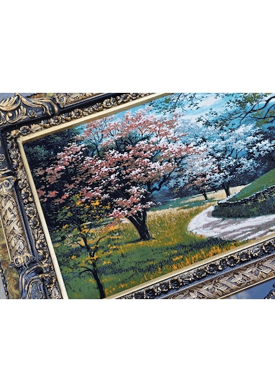 Pembe Yol Adlı İran Tebriz Halı Tablo 123x75cm - Duvar Halı Kilim Tablo