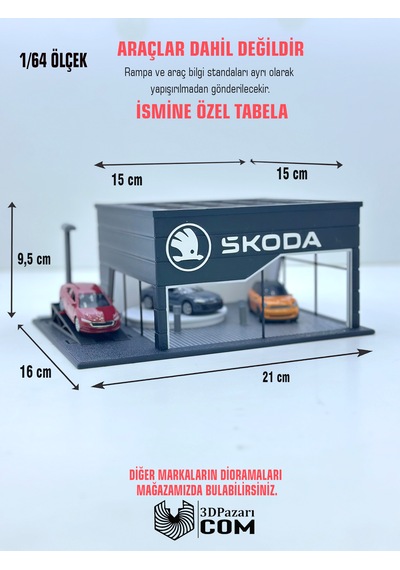 1/64 Ölçekli Skoda Diorama Tasarımlı Araç Sergileme Garajı 3d Baskı