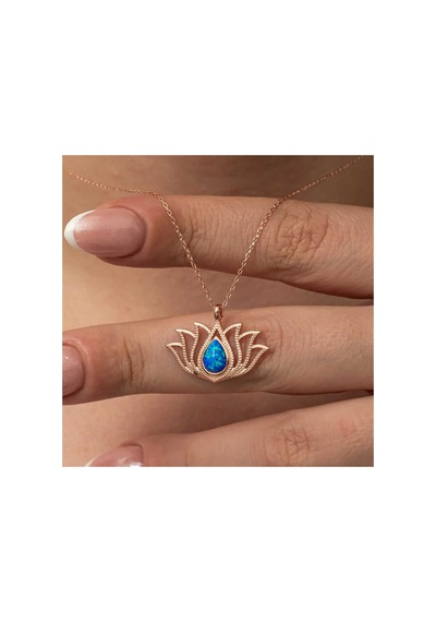 Gümüş Opal Taşlı Rose Lotus Çiçeği Kolye Çok Renkli Çok Renkli