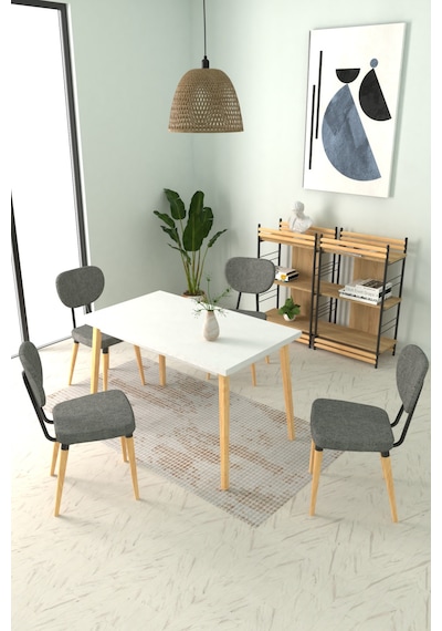 Vilinze Deniz Sandalye Avanos Ahşap Mutfak Masası Takımı - 70x120 Cm Gri