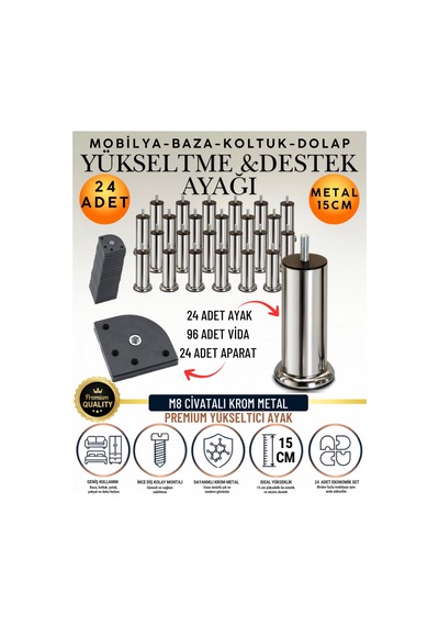 48'li Set 24 Adet Ayak Ve Aparat 15 Cm M8 Vidalı Metal Krom Ayak Mobilya Ayağı Baza Ayağı Kanepe Ayağı Koltuk Ayağı Yatak Ayağı Yükseltme Ayağı Dolap Ayak Sehpa Sandık Ayakları Değişim Destek Ayağı Gümüş Gümüş 48'li Set 24 Adet Ayak Ve Aparat 15 Cm M8 Vidalı Metal Krom Ayak Mobilya Ayağı Baza Ayağı Kanepe Ayağı Koltuk Ayağı Yatak Ayağı Yükseltme Ayağı Dolap Ayak Sehpa Sandık Ayakları Değişim Destek Ayağı Gümüş Gümüş