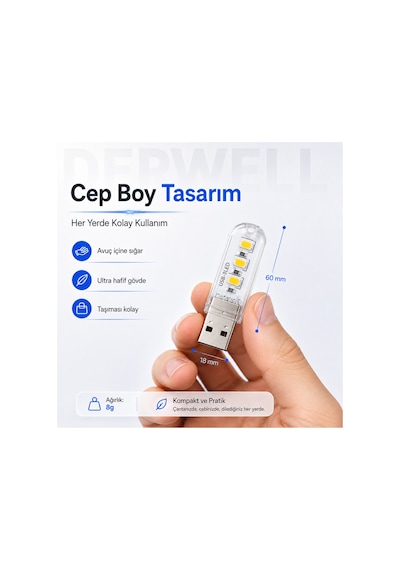 Mini Usb Led Lamba 3 Ledli Taşınabilir Cep Boy Gece Lambası Şeffaf Koruyucu Kapaklı Tak Çalıştır Düşük Güç Tüketimi Yüksek Verim Beyaz Işık Powerbank Laptop Uyumlu Kamp Aydınlatması Stick Led Işık