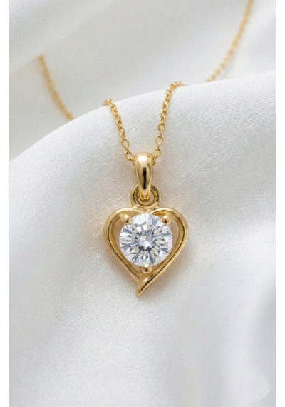Çekirdekjewelry 925 Ayar Gümüş Altın Kaplama Kalp Modeli Kolye Sarı Beyaz