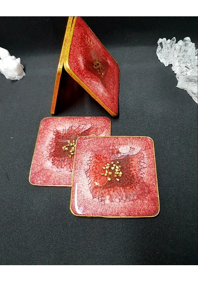 Epoksi Bardak Altlığı Takımı - Pearl Etna Kırmızı