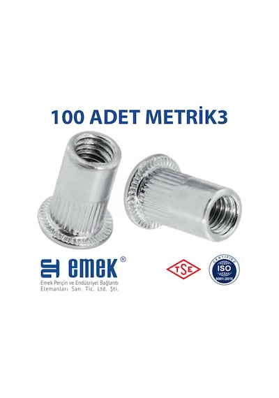 Yuvarlak Silindir Geniş Kafa Flanşlı Çelik Somun Perçin M3 Metrik 3 - 100 Adet 1