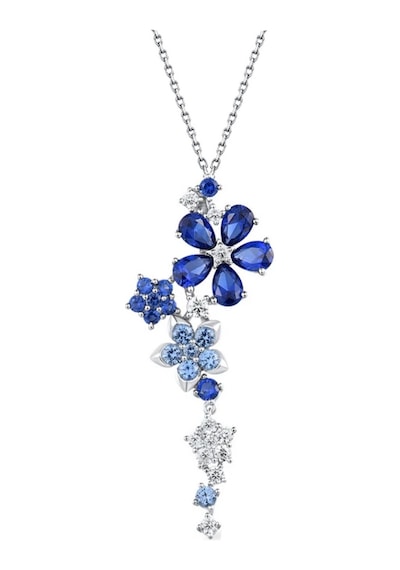 Brezza Lusso Jewelry Safir Taşlı Pırlanta Model Çiçek Demeti Kadın Gümüş Kolye 45 CM 45 CM
