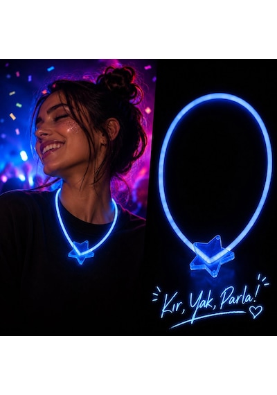 Go İthalat Fosforlu Yıldız Parti Kolyesi Neon Işıklı Kolye Mavi Renk 0 - 99