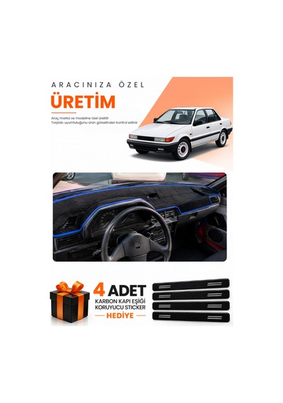 Mıtsubıshı Lancer 1987-1991 Uyumlu Torpido Koruma Örtüsü Oto Kılıfı - Siyah Mavi