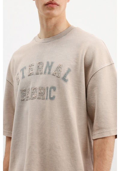 Vamos Oversize Baskılı Tişört V70-148 Bej