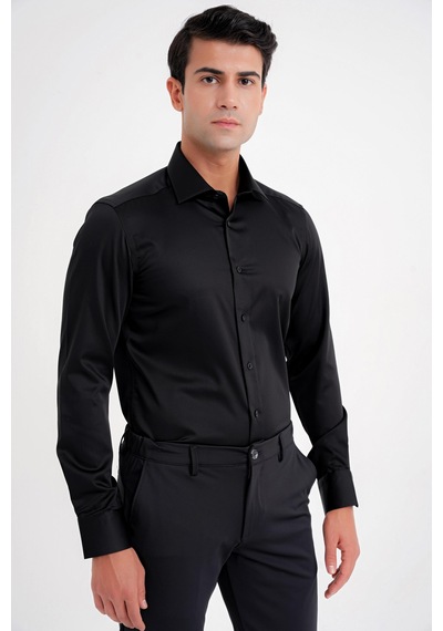Efor Slim Fit %100 Pamuk Non Iron Kumaş Klasik Siyah Gömlek Gk 734 Siyah