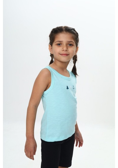 Toontoy Unisex Çocuk Baskılı Bisiklet Yaka Basic Atlet Su Yeşili