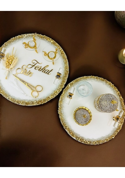 Spark Gold Epoksi Söz Nişan Tepsisi Bordo Bordo