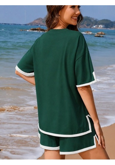 Efnaz Style Kadın Kısa Kollu Bisiklet Yaka Şerit Detaylı Viskon Iki Iplik Bluz Ve Kısa Short Ikili Takım Yeşil Efnaz Style Kadın Kısa Kollu Bisiklet Yaka Şerit Detaylı Viskon Iki Iplik Bluz Ve Kısa Short Ikili Takım Yeşil