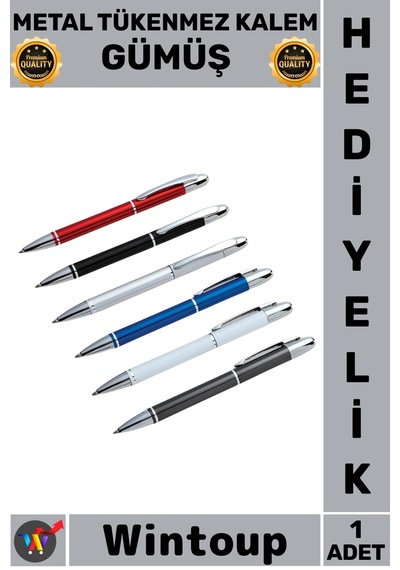 Kalem Şık Tasarım Dayanıklı Ergonomik Kaliteli Kurumsal Ofis İmzalık Metal Tükenmez Kalem Gümüş Çok Renkli