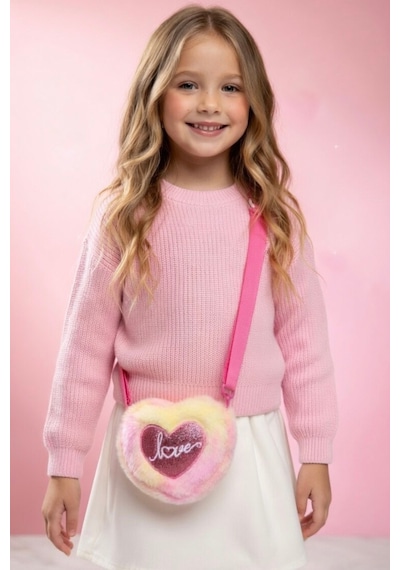 Mollycrush Love Nakışlı Kız Çocuk Pembe Hediye Peluş Çanta Simli Kalp Ve Yazı Detaylı Pembe Renk Geçişli