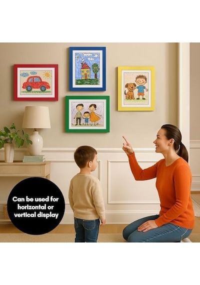 Kids Artwork Frame Changeable Multicolor - Magnetic Door Holds 100 Art Pieces - 8.5x11 Letter Size Display With Mat Or 10x12.5 Without Mat - My Mini Masterpiece Set Of 4 Açık Gri