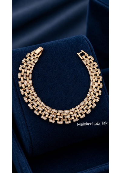 Melekcehobi Xuping Saat Kordonu Model Taşlı Hasır Bileklik 18k Gold Kaplama Altın Rengi