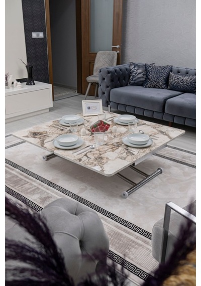 Juppo Üst Tabla Mdf Beyaz Mermer Desen Oval Köşe Alt Krom İçe K