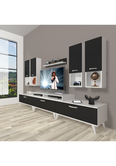 Decoraktiv Ekoflex 8da Mdf Retro Tv Ünitesi Tv Sehpası Beyaz - Siyah