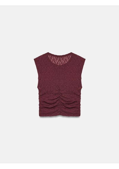 Dilvin 32492 Büzgülü Dantel Top-bordo