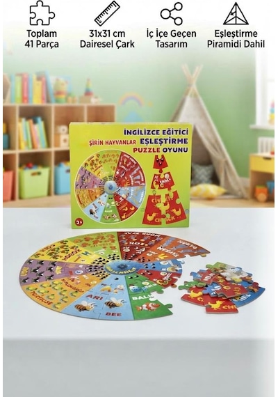 Küçük Dahiler İçin İngilizce Eşleştirme Oyunu: 41 Parça Eğitici Öğretici Şirin Hayvanlar Puzzle
