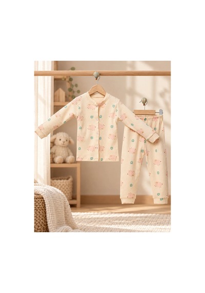 Cerenbebe Kız Çocuk Pijama Takımı Kuzu Desenli Krem Cerenbebe Kız Çocuk Pijama Takımı Kuzu Desenli Krem