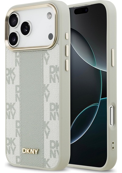 Apple Uyumlu iPhone 17 Pro Max  Kılıf Dkny Lisanslı M-safeli 3d Yazılı Checkered Pattern Kapak Bej Bej