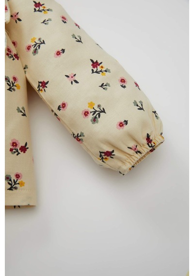Defacto Kız Bebek Bisiklet Yaka Twill Çiçek Desenli Uzun Kollu Gömlek D2993A524AUBG744 Bej