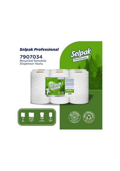 Selpak Profesyonel Recycled Sensörlü Dispenser Havlu 2 Katlı X 6 Adet 7907034