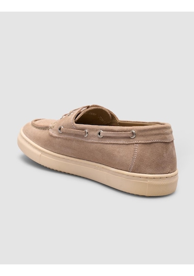 Monamae %100 Hakiki Deri Kremsüet Kadın Loafer Krem