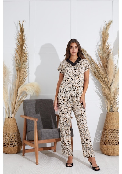 Sevim Kadın Kısa Kol Leopar Pijama Takım C7t1n6o51 001