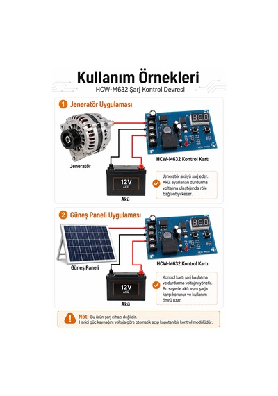 Hcw-m632 Akıllı Şarj Kontrol Devresi 12v 24v Jel Akü Lityum Batarya Uyumlu