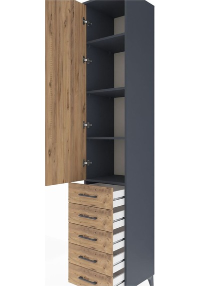 Hyperion Dolap 4 Raflı 5 Çekmeceli Tek Kapaklı 44x44x243 Antr... Antrasit
