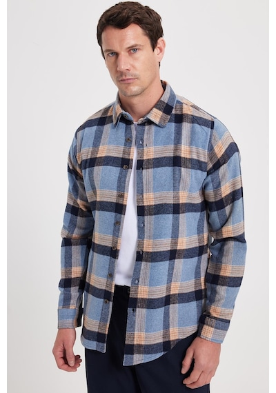 Tudors Erkek Slim Fit Dar Kesim Kareli Kışlık Oduncu Gömlek-42348 Mavi