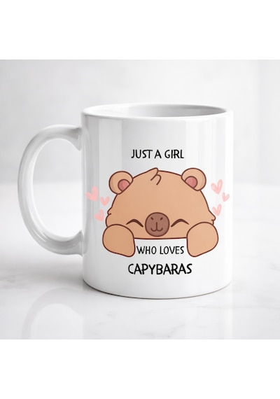 Just A Girl Who Loves Capybaras Yazılı Kapibara Tasarımlı Kupa Model 215 Baskılı Seramik Kahve Kupası