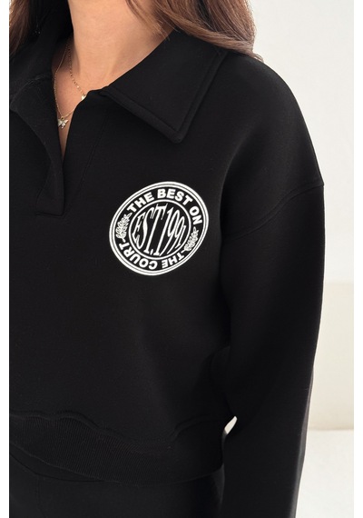 Noa & Noa Kadın Baskılı Oversize Sweatshirt Sporty Season 1992 Siyah